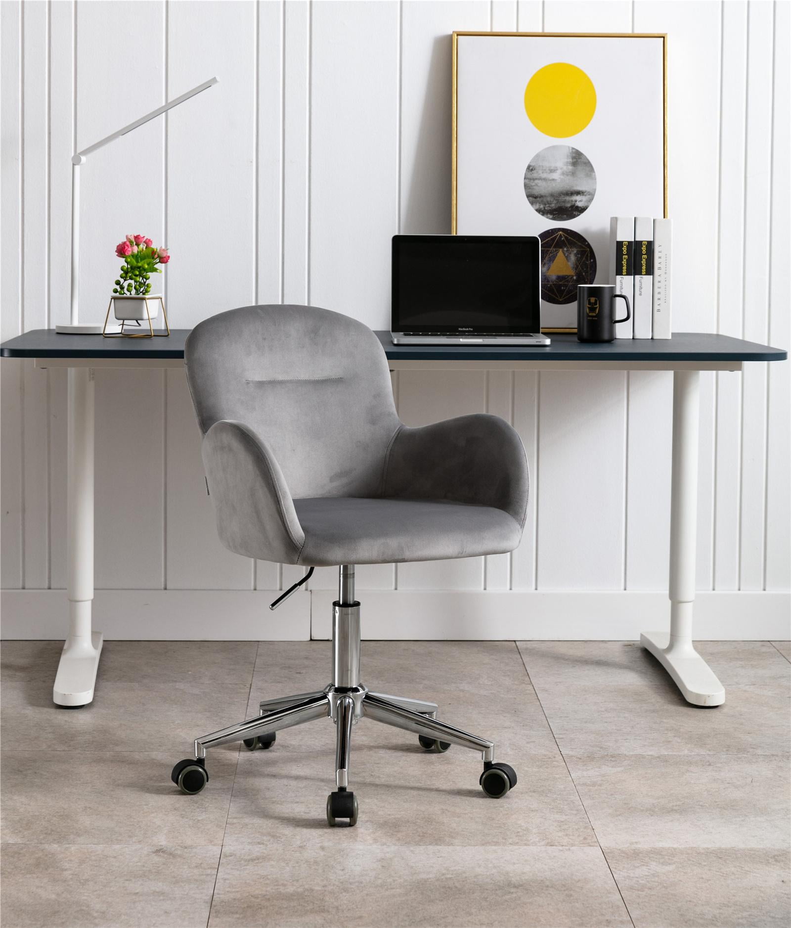 Velvet Swivel Shell Chair Height Adjustable Ergonomic Chair Modern Leisure Arm Chair Mid back Home Office Elegant Dress Mid back Chair Grey Walmart