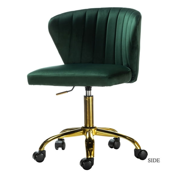 Velvet Swivel Task Office Chair, Tina's Home Adjustable Rolling Tufted Back Metal Leg Teen Green
