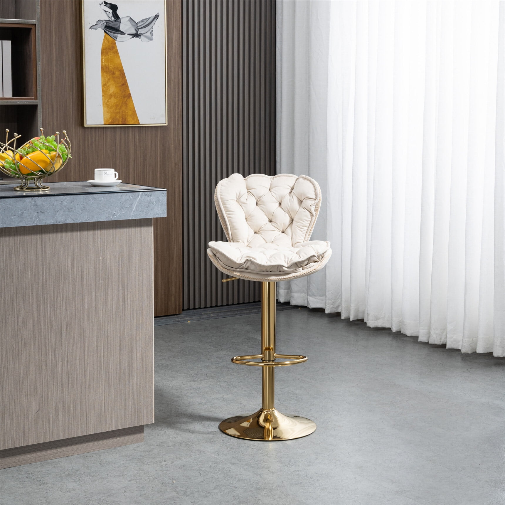 Velvet Swivel Tufted Bar Stools, Counter Height Dining Chairs with Backrest and Footrest, Height ...
