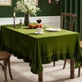 thumbnail image 1 of Velvet Table Cloth with Decorative Ruffle Edge Luxurious Soft Washable Rectangular Tablecloth Thick Wrinkle-Resistant Oblong Table Cover for Kitchen Dining Party Wedding 140*180cm Olive Green, 1 of 5