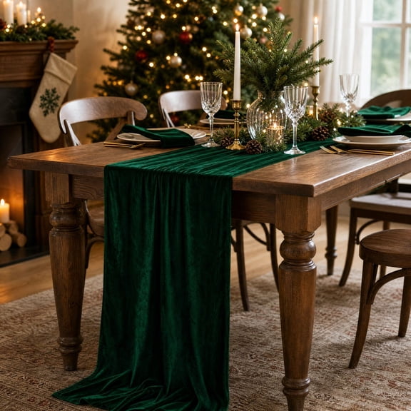 Velvet Table Runner 29x120 Inch Luxury Retro Christmas Runners Long Glossy Stretch Fabric for Wedding Party Bridal Shower New Year Xmas Dinner Table Decor