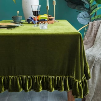 MIULEE Velvet Tablecloth With Ruffle Edge - Luxurious, Wrinkle-Resistant, Washable For Dining, Parties, Weddings (Olive Green, 60x120 Inch)