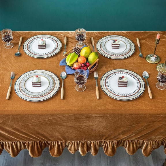 Velvet Tablecloth Luxurious Solid Rectangle Table Cloth,Oblong Retro Farmhouse Ruffle Tablecloths Washable Table Cover for Party Wedding Baby Shower Kitchen Dinning Tabletop Dration