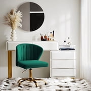 Tina's Home Green Velvet Swivel Office Chair with Gold Legs, Adjustable Height Rolling Desk Chair for Vanity