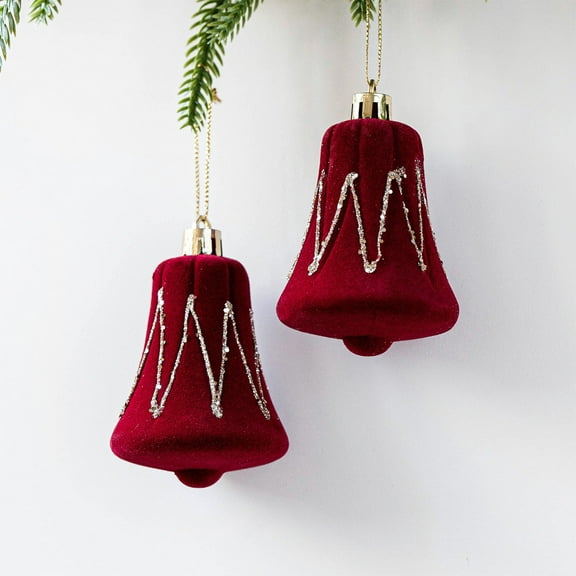 Velvet Texture Christmas Ornaments - Red Plastic Hanging Decor, Exquisite 2-Pack for Christmas Tree & Fireplace
