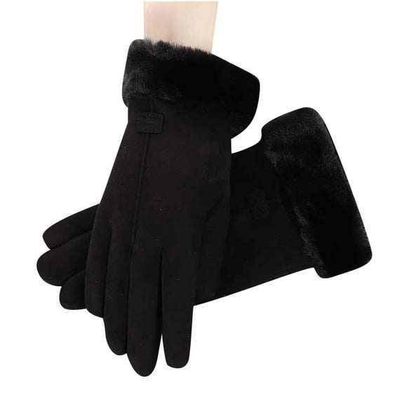 Velvet Thermal Touchscreen Gloves for Women, Windproof Winter Gloves for Driving Cycling Running, Soft Lined Comfort for Outdoor Activities(Black)