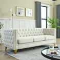 thumbnail image 1 of Velvet Three-Seater Sofa with Buttons Tufted Square Arm,Modern Chesterfield Sofa with Metal Legs,Upholstered Couch with Nailhead Trim for Bedroom Living Room,Beige, 1 of 9