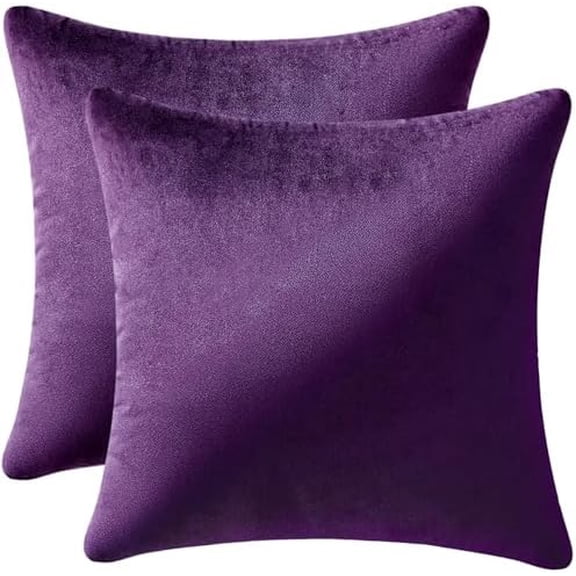 Velvet Throw Pillow Covers 18x18 Inch, Pack of 2 - Eggplant Purple, Super Soft Decorative Square Cushion Cases Modern Luxury Home Decor for Sofa,Couch,Bed,Chair