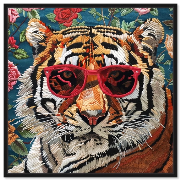 Velvet Tiger Canvas Modern Art by Art Remedy, Black Frame, 40" x 40"