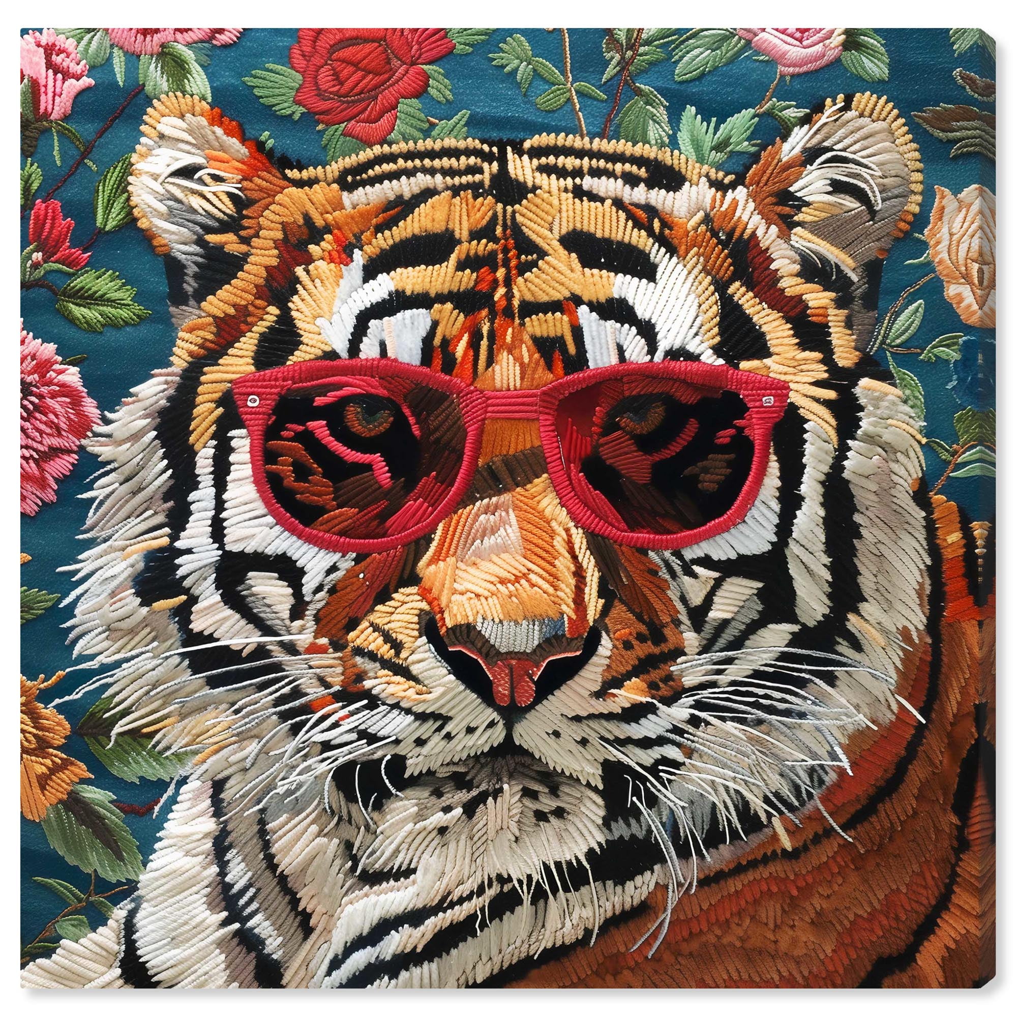 Velvet Tiger Wrapped Canvas Modern Art 24" x 24"