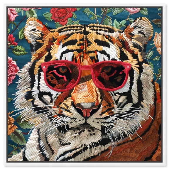 Velvet Tiger Canvas Modern Art by Art Remedy, White Frame, 40" x 40"