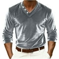 thumbnail image 1 of Velvet Tops for Men for Evening Party,Long Sleeve V-Neck Ornamental Buttons Basic Dress Shirts, 1 of 8