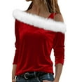 thumbnail image 1 of Velvet Tops for Women Christmas Off Shoulder Solid Color Long Sleeve Pullover Shirt Sweatshirt Tops, 1 of 9
