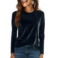 thumbnail image 1 of Velvet Tops for Women Crewneck Long Sleeve Velour Shirt Ladies Dressy Casual Blouses Fall Fashion Dark Blue XL, 1 of 2