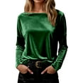 thumbnail image 1 of Velvet Tops for Women Dressy Casual V Neck Shirts Loose Fit Long Sleeve Vintage Velour Blouse Solid Holiday Party Outfits, 1 of 5