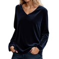 thumbnail image 1 of Velvet Tops for Women Dressy Casual V Neck Shirts Loose Fit Long Sleeve Vintage Velour Blouse Solid Holiday Party Outfits, 1 of 4