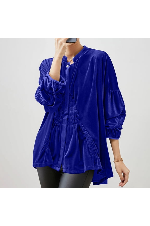 Velvet Tops for Women Plus Size Women's Casual Color Hooded Pocket Long Sleeved Sweater Jacket Blue S