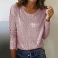 thumbnail image 1 of Velvet Tops for Women Plus Size Women's Casual Sequin Fashion Round-Neck T-Shirt Pink L, 1 of 8
