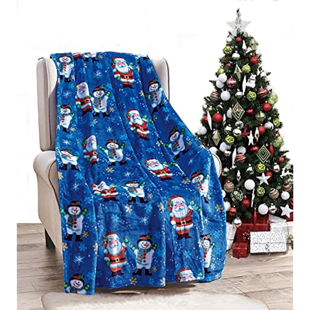 Velvet Touch Holiday Throw Fleece Blanket (50" x 60") Santa & Frosty