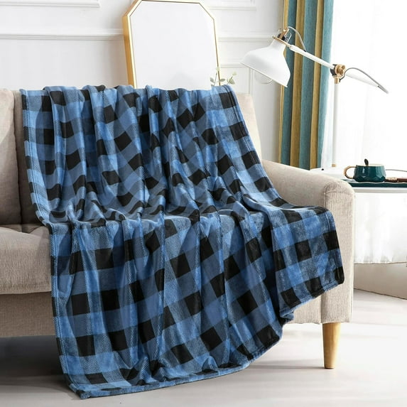 Velvet Touch Ultra Plush Christmas Holiday Buffalo Plaid Fleece Throw/Blanket-50 x 60inch, Buffalo Blue