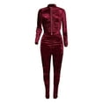 thumbnail image 1 of Velvet Track Suits for Women Set 2 Piece Sweatsuits Outfits Velour Ruched Long Sleeve Zip Up Jacket and Pants Sets, 1 of 7