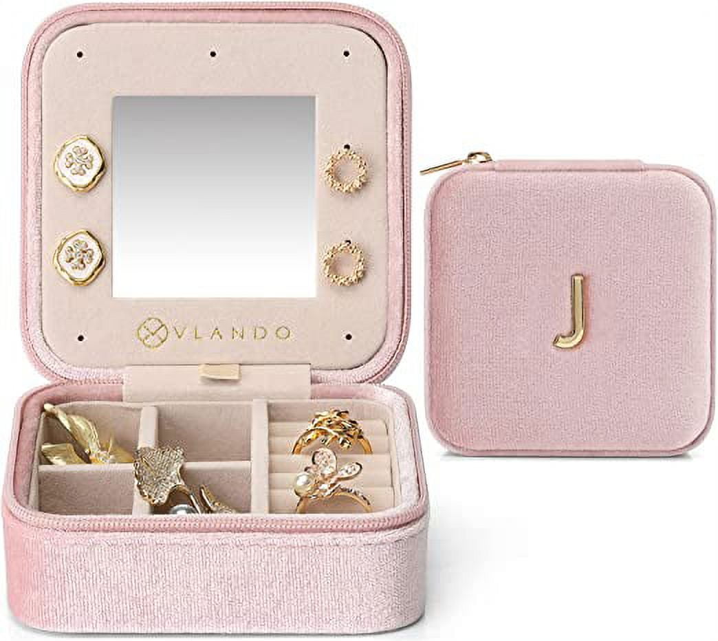 Velvet Travel Jewelry Box, Initial J Letter Small Jewelry Case for