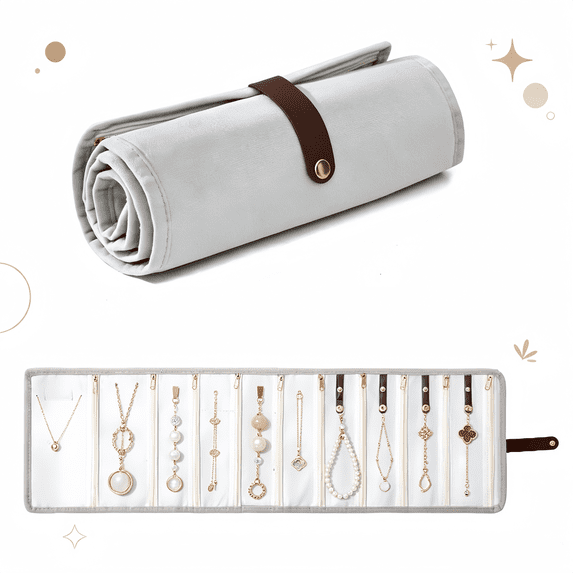Velvet Travel Jewelry Organizer Roll, Portable Multi-Layer Storage Bag for Necklaces Earrings Rings, Foldable Rollup Case for Women, Gift for Mom