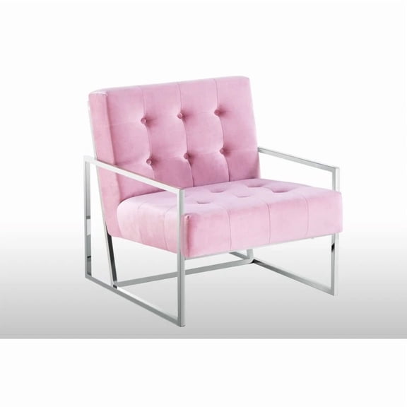Velvet Tufted Accent Armchair with Chrome Finish Frame, Modern Living Room Upholstered Chair, Pink