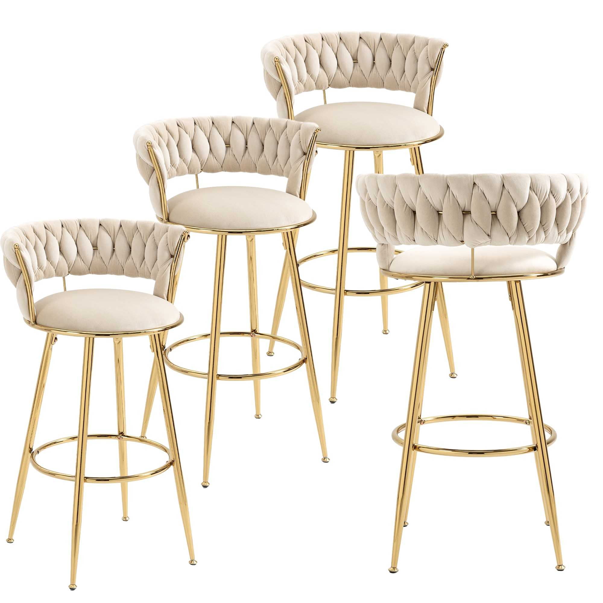 Velvet Tufted Counter Height Bar Stool Chairs with Solid Metal Legs ...