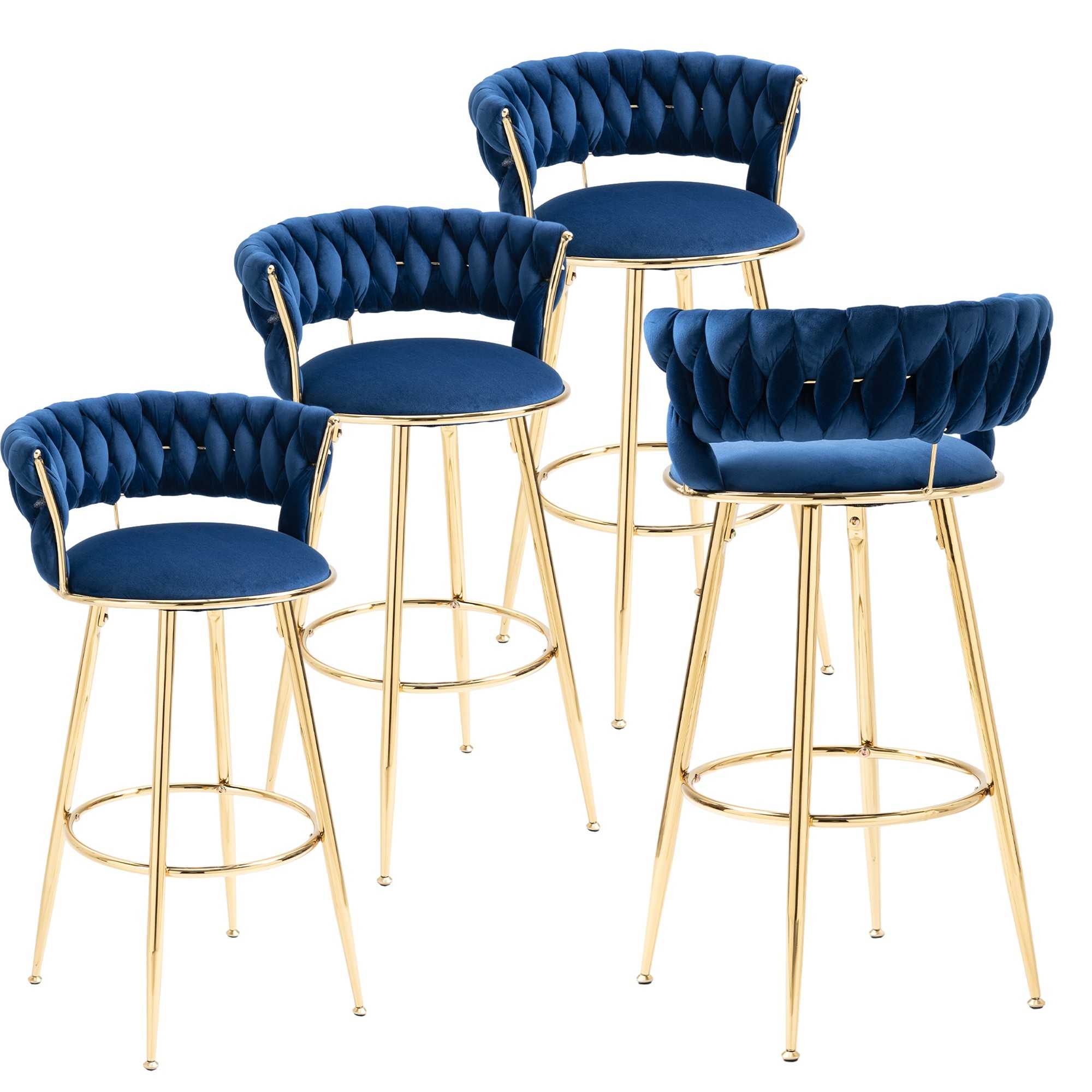 Velvet Tufted Counter Height Bar Stool Chairs with Solid Metal Legs ...