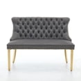 thumbnail image 1 of Gray Dining Bench with Back, Upholstered Velvet Tufted 2-Seat,Handmade Buttons, Nailhead Trim & Gold Stainless Steel Legs, 1 of 11