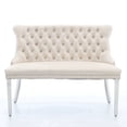 thumbnail image 1 of Dining Bench with Back,Upholstered Velvet Tufted 2-Seat,Handmade Buttons, Nailhead Trim &Silver Stainless Steel Legs Beige, 1 of 11