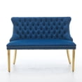 thumbnail image 1 of Dining Bench with Back,Upholstered Velvet Tufted 2-Seat,Handmade Buttons, Nailhead Trim & Gold Legs Blue, 1 of 11