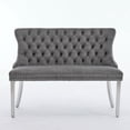 thumbnail image 1 of Gray Dining Bench with Back ,Upholstered Velvet Tufted 2-Seat,Handmade Buttons, Nailhead Trim & Silver Stainless Steel Legs, 1 of 11