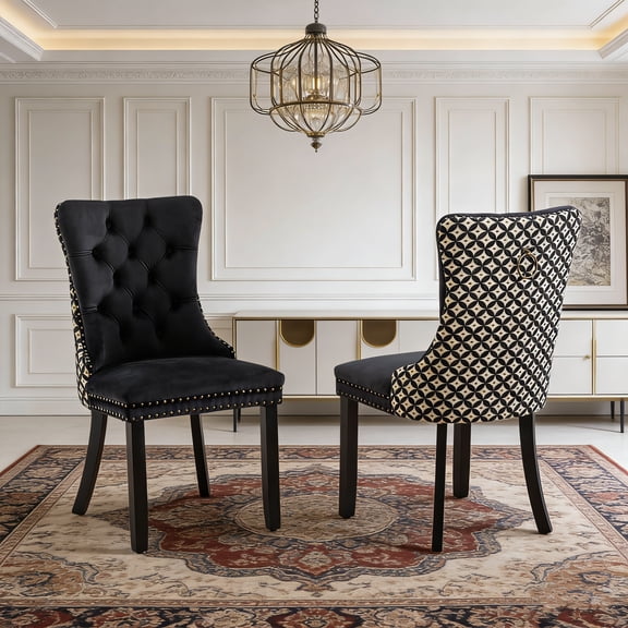 Velvet Tufted Dining Chairs Set of 2, Upholstered Accent Chairs with Solid Wood Frame for Kitchen & Dining Room