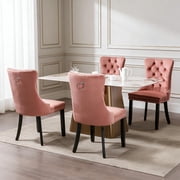 Velvet Tufted Dining Chairs Set of 4, Upholstered Accent Chairs with Solid Wood Frame for Kitchen & Dining Room