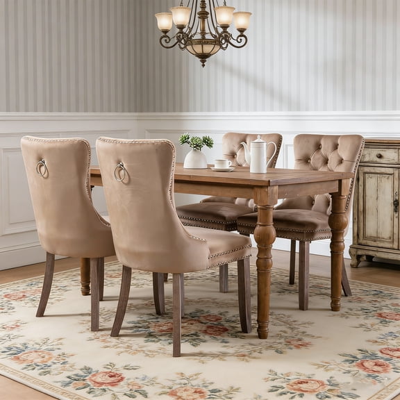 Velvet Tufted Dining Chairs Set of 4, Upholstered Accent Chairs with Solid Wood Frame for Kitchen & Dining Room