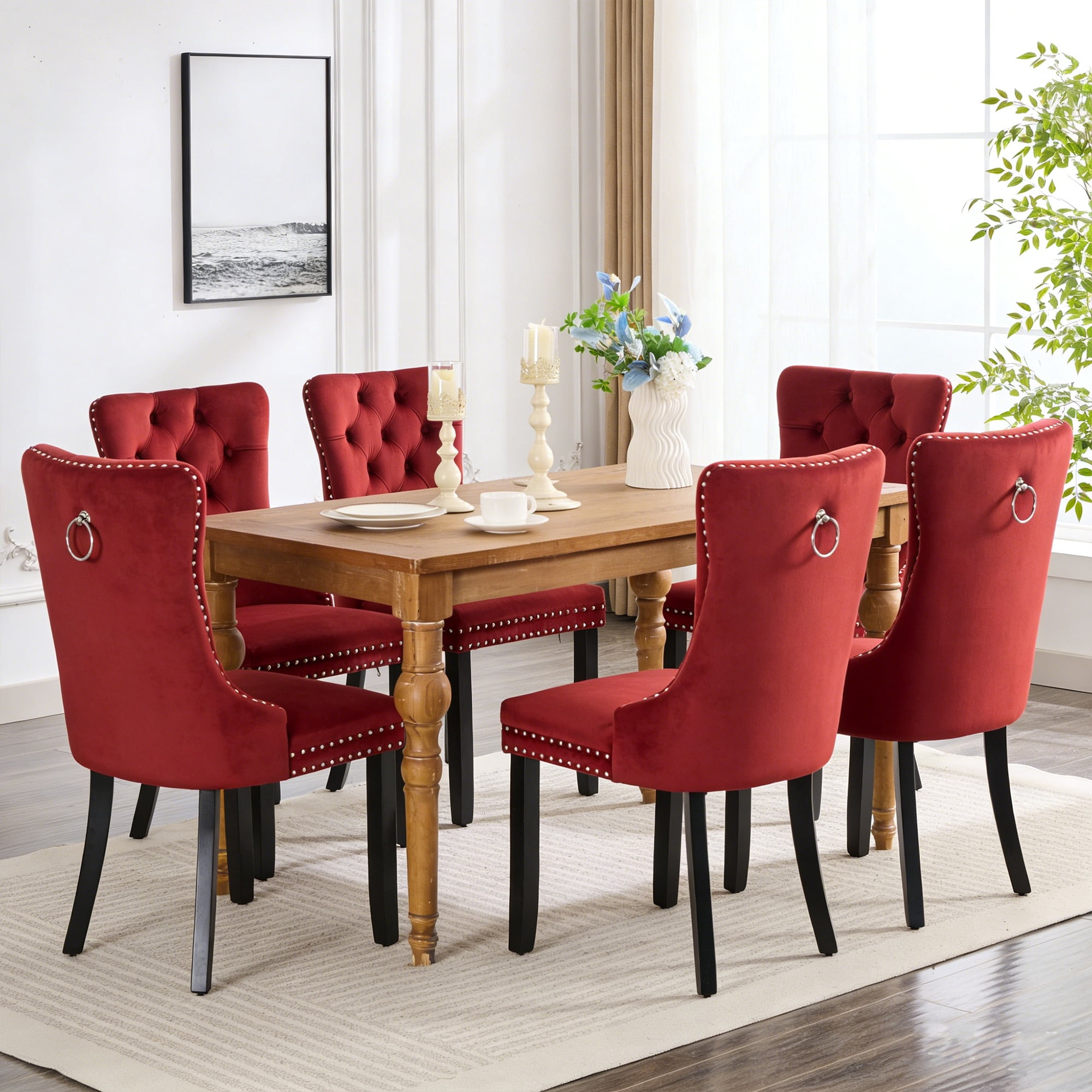 Velvet Tufted Dining Chairs Set of 6, Upholstered Accent Chairs with
