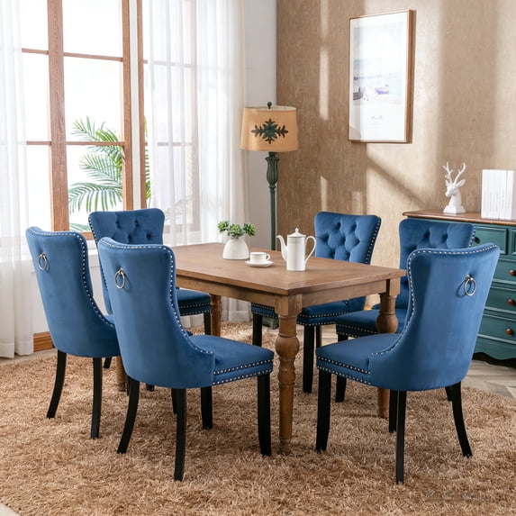 Velvet Tufted Dining Chairs Set of 6, Upholstered Accent Chairs with Solid Wood Frame for Kitchen & Dining Room