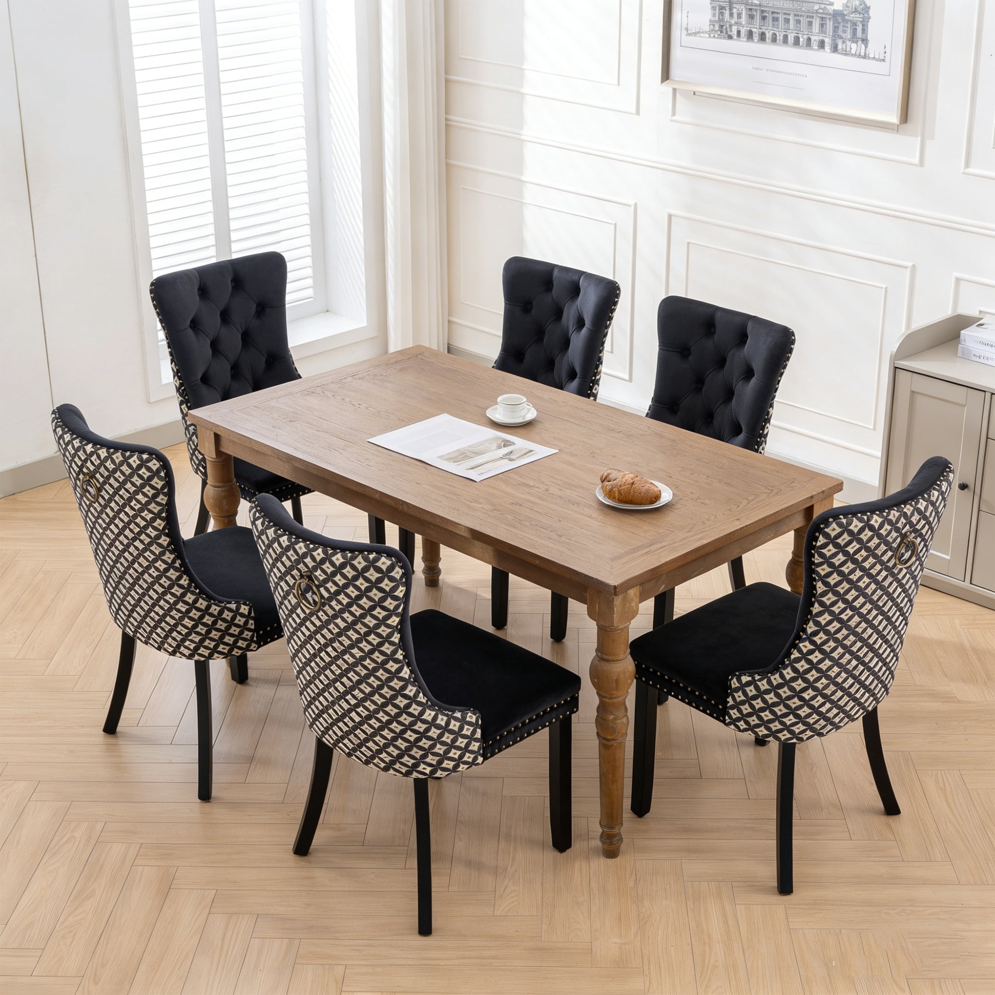 Velvet Tufted Dining Chairs Set of 6, Upholstered Accent Chairs with Solid Wood Frame for Kitchen & Dining Room