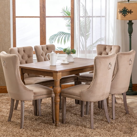Velvet Tufted Dining Chairs Set of 6, Upholstered Accent Chairs with Solid Wood Frame for Kitchen & Dining Room