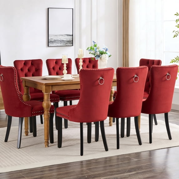 Velvet Tufted Dining Chairs Set of 8, Upholstered Accent Chairs with Solid Wood Frame for Kitchen & Dining Room