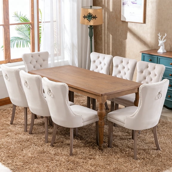 Velvet Tufted Dining Chairs Set of 8, Upholstered Accent Chairs with Solid Wood Frame for Kitchen & Dining Room