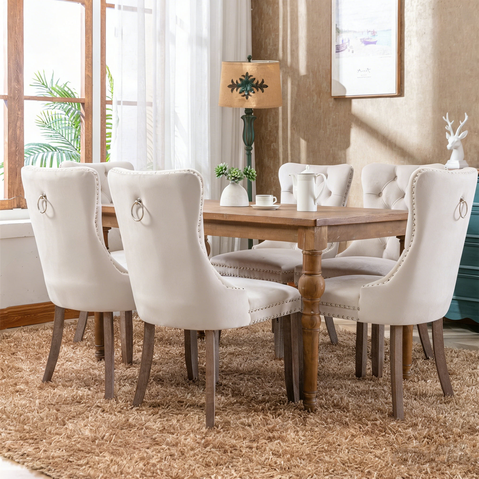 Velvet Tufted Dining Chairs Set of 6, Upholstered Accent Chairs with Solid Wood Frame for Kitchen & Dining Room
