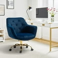 thumbnail image 1 of Velvet Tufted Office Chair Upholstered Swivel Modern Adjustable Armchair Metal Base Home Bedroom Navy, 1 of 7