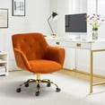 thumbnail image 1 of Velvet Tufted Office Chair Upholstered Swivel Modern Adjustable Armchair Metal Base Home Bedroom Orange, 1 of 7