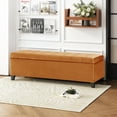 thumbnail image 1 of Velvet Tufted Storage Bench with Lift-Up Top & Birch Wood Legs, Apricot, 1 of 9