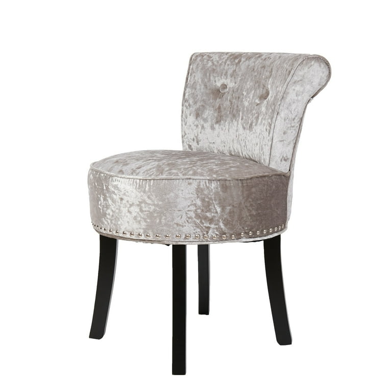 Velvet Tufted Vanity Stool Low Back Makeup Chair 19 W x 27.5 H Silver Grey