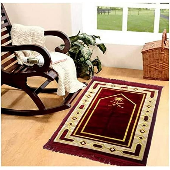 Velvet Turkish Muslim Islamic Janamaz/Prayer Mat, Anti-Skid Prayer Mat, (Approx. 70 x 110 Cm) (Color Red/Maroon)