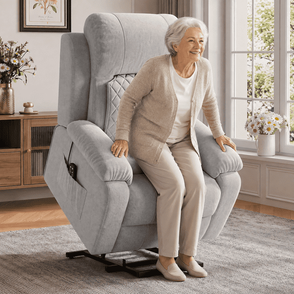 IINNOVZBOM Power Lift Recliner Chair with Massage, Tool-Free Setup, Light Grey